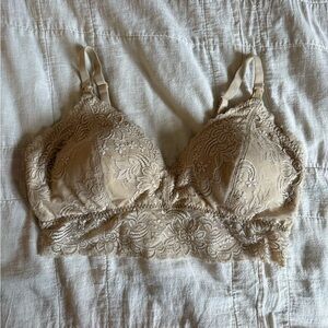 Morrow + Mint Organic Cotton Floral Lace Nursing Bra Beige